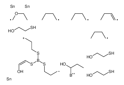 1-[3-[[(Z)-2-[[(Z)-but-1-enyl]-butyl-(2-sulfanylethoxy)stannyl]oxyethenyl]sulfanyl-[3-[butyl-(ethoxymethyl)-(2-sulfanylethoxy)stannyl]propylsulfanyl]boranyl]sulfanylpropyl-butyl-(2-sulfanylethoxy)stannyl]oxypropylboron Structure