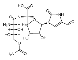5-[(2-Amino-5-O-carbamoyl-2-deoxy-L-xylonoyl)amino]-1,5-dideoxy-1-(4-formyl-2,3-dihydro-2-oxo-1H-imidazol-1-yl)-β-D-allofuranuronic acid Structure
