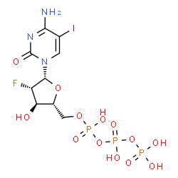 4-Amino-1-(2-deoxy-2-fluoro-5-O-(hydroxy((hydroxy(phosphonooxy)phosphi nyl)oxy)phosphinyl)-beta-D-arabinofuranosyl)-5-iodo-2(1H)-pyrimidinone Structure