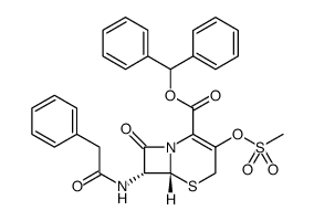 DIPHENYLMETHYL (7R)-3-(MESYLOXY)-7-(PHENYLACETAMIDO)-3,4-DIDEHYDROCEPHAM-4-CARBOXYLATE Structure