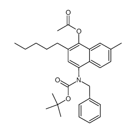 Acetic acid 4-(benzyl-tert-butoxycarbonyl-amino)-7-methyl-2-pentyl-naphthalen-1-yl ester Structure