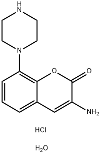 2H-1-Benzopyran-2-one, 3-amino-8-(1-piperazinyl)-, hydrochloride, hydrate (1:1:1)结构式