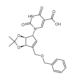 (1R,4R,5S)-(-)-1-[3-[(benzyloxy)methyl]-4,5-(isopropylidenedioxy)-2-cyclopentenyl]-5-uracilcarboxylic acid结构式