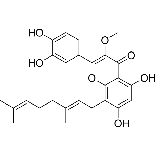 2-(3,4-二羟基苯基)-8-[(2E)-3,7-二甲基-2,6-辛二烯-1-基]-5,7-二羟基-3-甲氧基-4H-1-苯并吡喃-4-酮图片