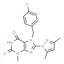 7-(4-chlorobenzyl)-8-(3,5-dimethyl-1H-pyrazol-1-yl)-3-methyl-3,7-dihydro-1H-purine-2,6-dione Structure