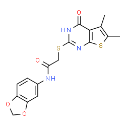 Acetamide, N-1,3-benzodioxol-5-yl-2-[(1,4-dihydro-5,6-dimethyl-4-oxothieno[2,3-d]pyrimidin-2-yl)thio]- (9CI) structure