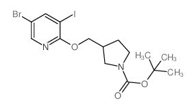 tert-Butyl 3-((5-bromo-3-iodopyridin-2-yloxy)-methyl)pyrrolidine-1-carboxylate structure