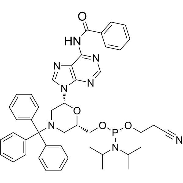 N-Trityl-N6-benzoyl-morpholino-A-5'-O-phosphoramidite Structure