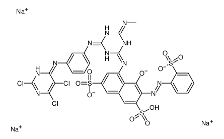 4-羟基-5-[[4-(甲氨基)-6-[[3-[(2,5,6-三氯-4-嘧啶基)氨基]苯基]氨基]-1,3,5,-三嗪-2-基]氨基]-3-[(2-磺酸苯基)偶氮]萘-2,7-二磺酸三钠结构式