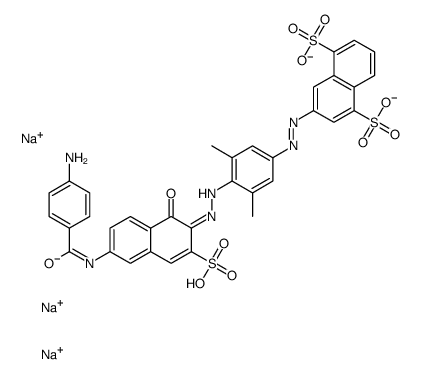 3-[[4-[[6-[(4-aminobenzoyl)amino]-1-hydroxy-3-sulpho-2-naphthyl]azo]-3,5-dimethylphenyl]azo]naphthalene-1,5-disulphonic acid, sodium salt Structure