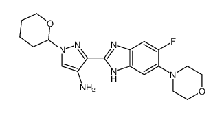 3-(5-fluoro-6-morpholin-4-yl-1H-benzimidazol-2-yl)-1-(tetrahydropyran-2-yl)-1H-pyrazol-4-ylamine结构式