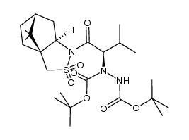 (1S,2R)-N-{(R)-2'-[1'',2''-Bis(butoxycarbonyl)hydrazino]-3'-methylbutanoyl}bornane-10,2-sultam Structure