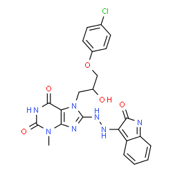 (E)-7-(3-(4-chlorophenoxy)-2-hydroxypropyl)-3-methyl-8-(2-(2-oxoindolin-3-ylidene)hydrazinyl)-3,7-dihydro-1H-purine-2,6-dione structure