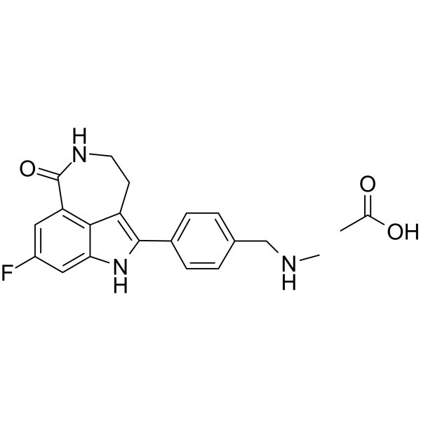 8-fluoro-2-(4-methylaminomethyl-phenyl)-1,3,4,5-tetrahydro-azepino[5,4,3-cd]indol-6-one acetate Structure