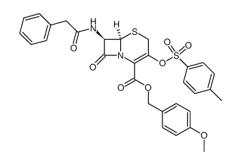 8-oxo-7-phenylacetylamino-3-(toluene-4-sulfonyloxy)-5-thia-1-aza-bicyclo[4.2.0]oct-2-ene-2-carboxylic acid 4-methoxybenzyl ester Structure