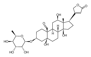 3β-[(6-Deoxy-β-D-gulopyranosyl)oxy]-5,12β,14-trihydroxy-19-oxo-5β-card-20(22)-enolide结构式