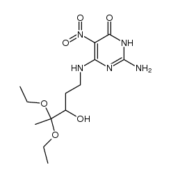 2-amino-6-(4,4-diethoxy-3-hydroxypentylamino)-5-nitropyrimidin-4(3H)-one Structure