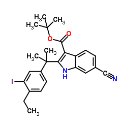 6-氰基-2-(2-(4-乙基-3-碘苯基)丙-2-基)-1H-吲哚-3-羧酸叔丁酯结构式