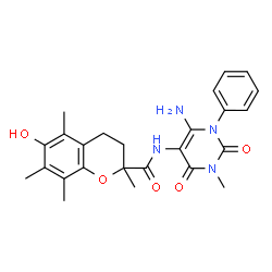 2H-1-Benzopyran-2-carboxamide,N-(6-amino-1,2,3,4-tetrahydro-3-methyl-2,4-dioxo-1-phenyl-5-pyrimidinyl)-3,4-dihydro-6-hydroxy-2,5,7,8-tetramethyl-结构式