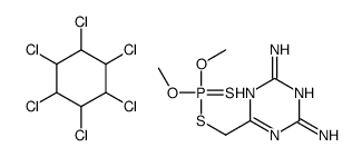 6-(dimethoxyphosphinothioylsulfanylmethyl)-1,3,5-triazine-2,4-diamine,1,2,3,4,5,6-hexachlorocyclohexane Structure