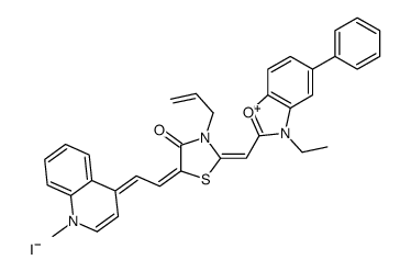 2-[[3-allyl-5-[(1-methyl-1H-quinolin-4-ylidene)ethylidene]-4-oxothiazolidin-2-ylidene]methyl]-3-ethyl-5-phenylbenzoxazolium iodide结构式