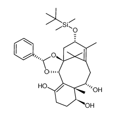 (2S,3aS,5S,9S,9aS,10S,13bS)-5-((tert-butyldimethylsilyl)oxy)-6,9a,14,14-tetramethyl-2-phenyl-5,8,9,9a,10,11,12,13b-octahydro-4H-3a,7-methanobenzo[3,4]cyclodeca[1,2-d][1,3]dioxole-9,10,13-triol结构式