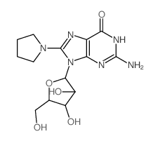 2-amino-9-[3,4-dihydroxy-5-(hydroxymethyl)oxolan-2-yl]-8-pyrrolidin-1-yl-3H-purin-6-one structure