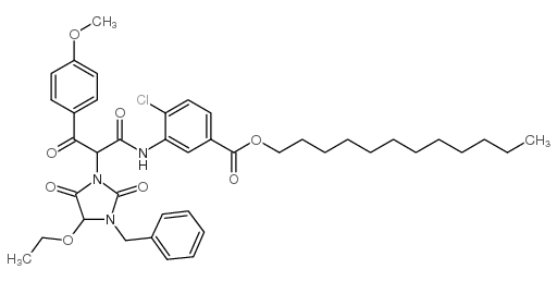 dodecyl 3-[[2-(3-benzyl-4-ethoxy-2,5-dioxoimidazolidin-1-yl)-3-(4-methoxyphenyl)-3-oxopropanoyl]amino]-4-chlorobenzoate Structure