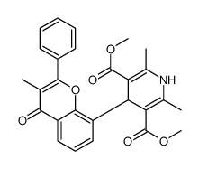 dimethyl 2,6-dimethyl-4-(3-methyl-4-oxo-2-phenylchromen-8-yl)-1,4-dihydropyridine-3,5-dicarboxylate结构式