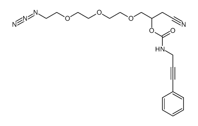 (3-phenylprop-2-ynyl)carbamic acid 1-{2-[2-(2-azidoethoxy)ethoxy]ethoxymethyl}-2-cyanoethyl ester Structure