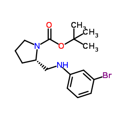 2-Methyl-2-propanyl (2S)-2-{[(3-bromophenyl)amino]methyl}-1-pyrrolidinecarboxylate Structure