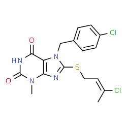 7-(4-chlorobenzyl)-8-[(3-chloro-2-butenyl)sulfanyl]-3-methyl-3,7-dihydro-1H-purine-2,6-dione structure