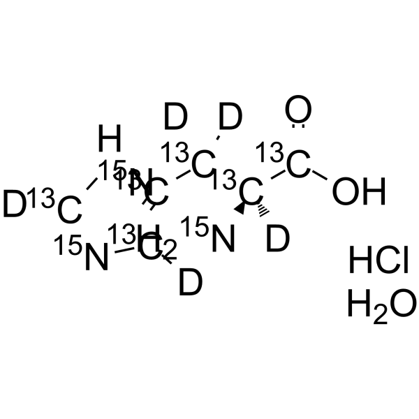 L-组氨酸盐酸盐,一水 13C6,d5,15N3 (水合盐酸盐)结构式