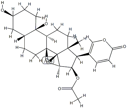 16β-Acetoxy-14,15β-epoxy-3β,10-dihydroxy-19-nor-5β-bufa-20,22-dienolide结构式