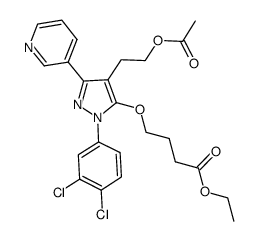 ethyl 4-((4-(2-acetoxyethyl)-1-(3,4-dichlorophenyl)-3-(pyridin-3-yl)-1H-pyrazol-5-yl)oxy)butanoate结构式