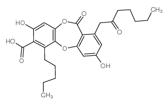 11H-Dibenzo[b,e][1,4]dioxepin-7-carboxylicacid, 3,8-dihydroxy-11-oxo-1-(2-oxoheptyl)-6-pentyl- Structure