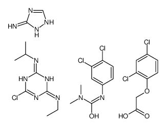 6-chloro-4-N-ethyl-2-N-propan-2-yl-1,3,5-triazine-2,4-diamine,2-(2,4-dichlorophenoxy)acetic acid,3-(3,4-dichlorophenyl)-1,1-dimethylurea,1H-1,2,4-triazol-5-amine结构式