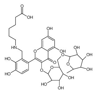 6-[[6-[5,7-dihydroxy-4-oxo-3-[(2S,3R,4S,5S,6R)-3,4,5-trihydroxy-6-[[(2R,3R,4R,5R,6S)-3,4,5-trihydroxy-6-methyloxan-2-yl]oxymethyl]oxan-2-yl]oxychromen-2-yl]-2,3-dihydroxyphenyl]methylamino]hexanoic acid结构式