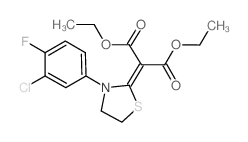 diethyl 2-(3-(3-chloro-4-fluorophenyl)-1,3-thiazolidin-2-ylidene)malonate (en)Propanedioic acid, [3-(3-chloro-4-fluorophenyl)-2-thiazolidinylidene]-, diethyl ester (en) Structure