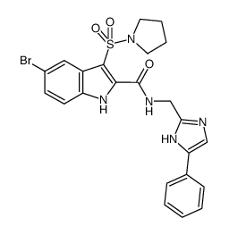 5-bromo-N-[(5-phenyl-1H-imidazol-2-yl)methyl]-3-(pyrrolidin-1-ylsulfonyl)-1H-indole-2-carboxamide结构式