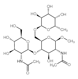 2-乙酰胺基-4-O-(2-乙酰氨基-2-脱氧-β-D-葡萄糖基吡喃糖基)-2-脱氧-6-O-(α-L-呋喃核糖基)-β-D-吡喃葡萄糖苷结构式