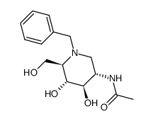 Acetamide, N-4,5-dihydroxy-6-(hydroxymethyl)-1-(phenylmethyl)-3-piperidinyl-, 3S-(3.alpha.,4.beta.,5.alpha.,6.beta.)- picture