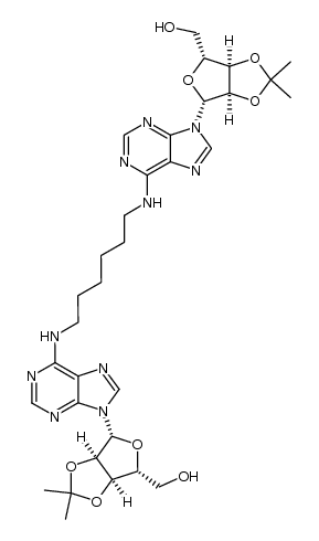 ((3aR,3a'R,4R,4'R,6R,6aR,6'R,6a'R)-((hexane-1,6-diylbis(azanediyl))bis(9H-purine-6,9-diyl))bis(2,2-dimethyltetrahydrofuro[3,4-d][1,3]dioxole-6,4-diyl))dimethanol结构式