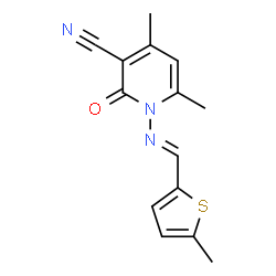 4,6-dimethyl-1-{[(5-methyl-2-thienyl)methylene]amino}-2-oxo-1,2-dihydro-3-pyridinecarbonitrile structure