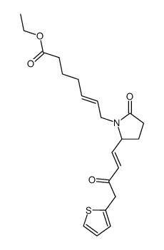 7-[2-oxo-5-(3-oxo-4-thiophen-2-yl-but-1-enyl)-pyrrolidin-1-yl]-hept-5-enoic acid ethyl ester结构式