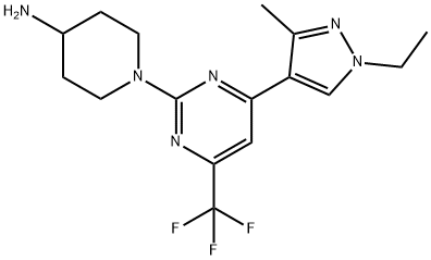 1-[4-(1-ethyl-3-methyl-1H-pyrazol-4-yl)-6-(trifluoromethyl)pyrimidin-2-yl]piperidin-4-amine结构式