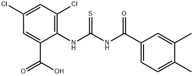 3,5-dichloro-2-[[[(3,4-dimethylbenzoyl)amino]thioxomethyl]amino]-benzoic acid结构式