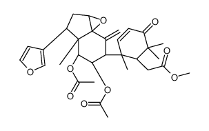 (13α,17α)-11α,12α-Diacetoxy-14β,15β:21,23-diepoxy-4,4-dimethyl-3-oxo-6,7-seco-24-nor-5β-chola-1,7,20,22-tetrene-6-carboxylic acid methyl ester结构式