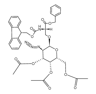 N-(9-fluorenylmethyloxycarbonyl)-O-(3,4,6-tri-O-acetyl-2-azido-2-deoxy-α-D-galactopyranosyl)-L-serine benzyl ester Structure