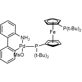 Methanesulfonato 1,1'-Bis(di-tert-butylphosphino) ferrocene (2'-amino-1,1'-biphenyl-2-yl) palladium(II) structure